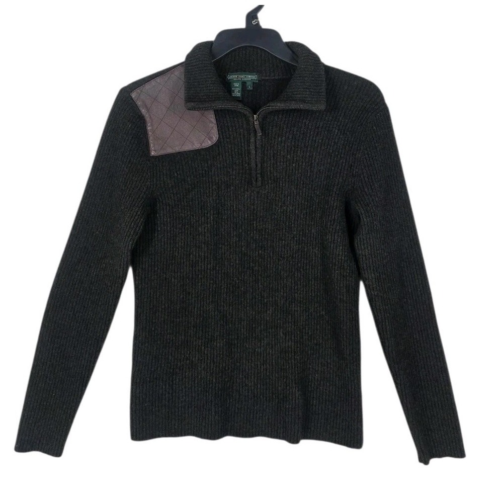 Ralph Lauren Jeans Co Sweater Wool Cashmere 1/4 Zip Womens L Fits S Evergreen LS